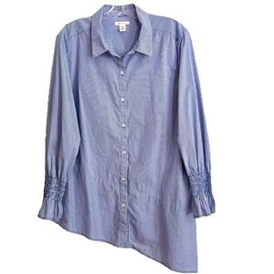 Westbound Size XL Blue/White Stripe Asymmetrical Hem Button Smocked Long Sleeve